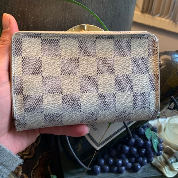 Rare🔥AUTHENTIC LOUIS VUITTON damier Azure checkers print snap kisslock wallet - Picture 7 of 16
